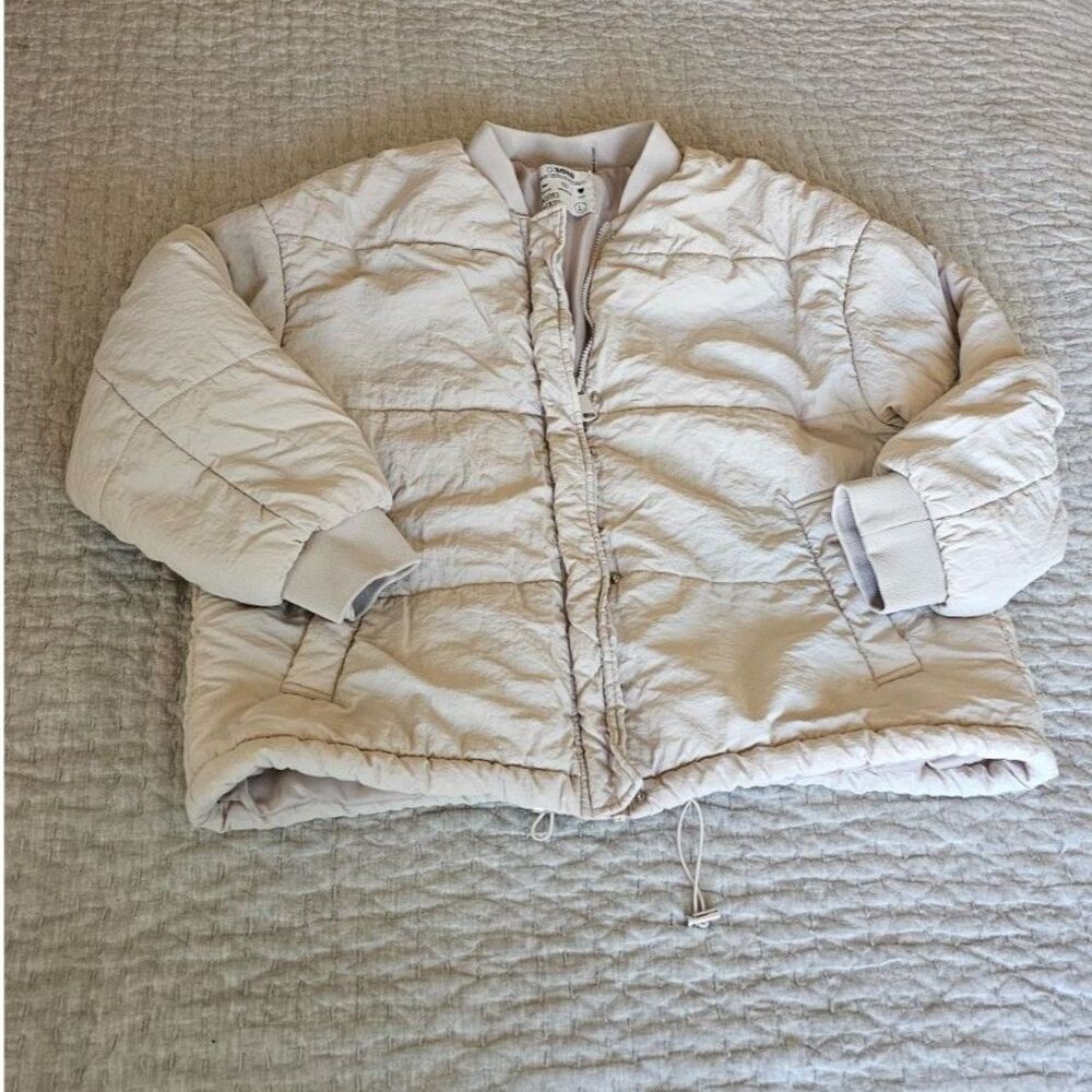 Womens Ci Sono Cavalini Tan Puffer Jacket Sz L Cozy Windbreaker zip/snap closure